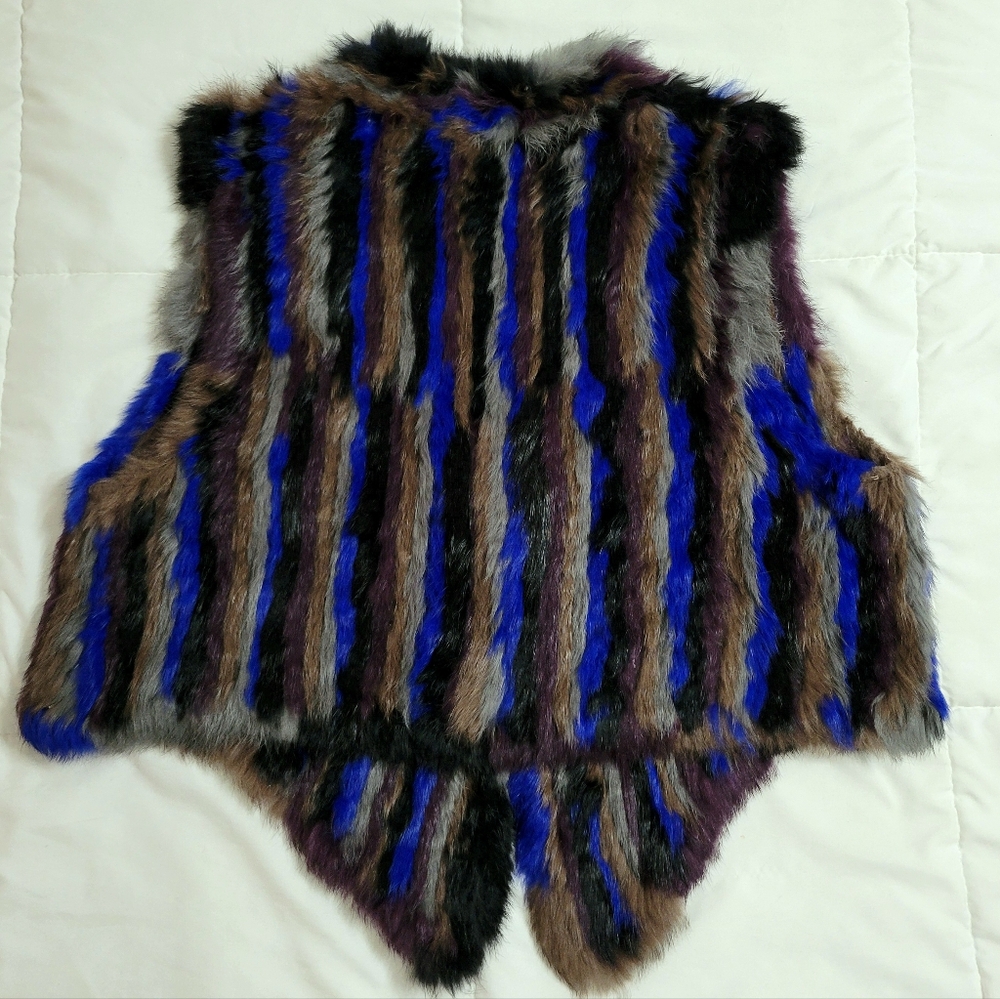 ANTIK BATIK SIZE MEDIUM/40 BLANCA GIRL 100% RABBIT FUR VEST MULTI COLOR